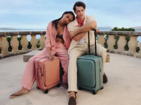 TUMI Mediterranean Escape Spring 2026 campaign photographed in Mallorca