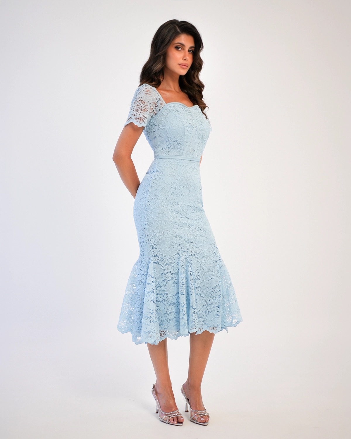 Letouch Bluebell Lace Dress in powder blue for a milcha