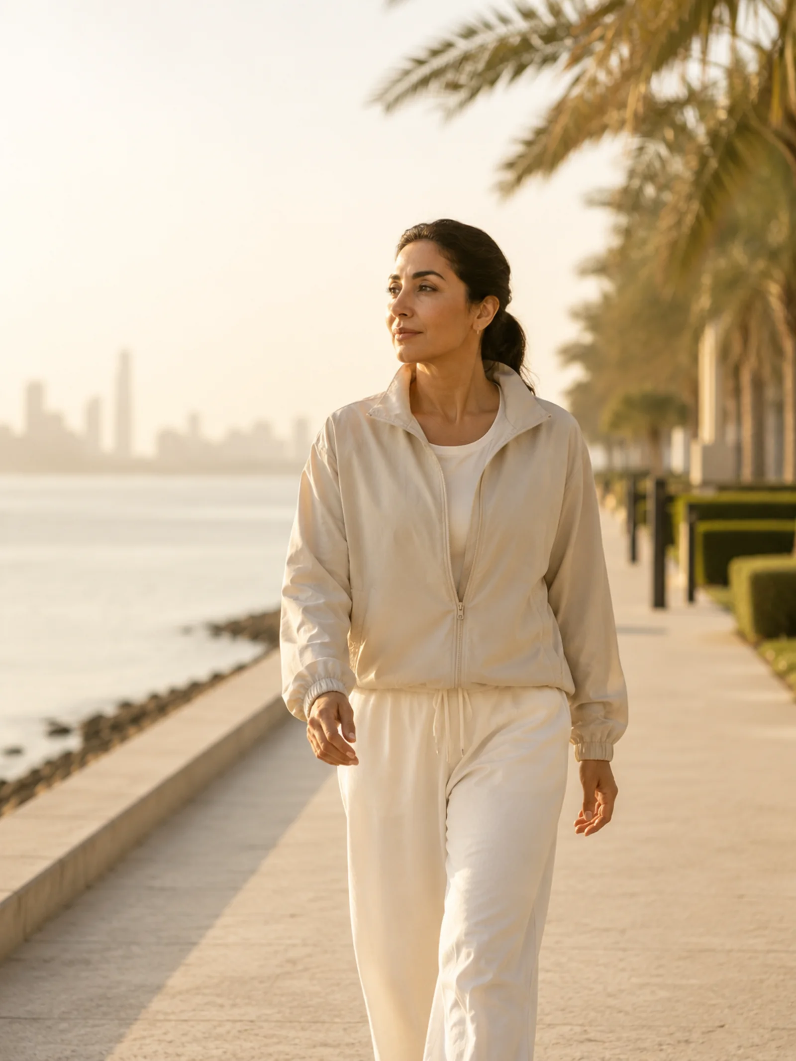 Woman in stillness, wellness ritual, morning light