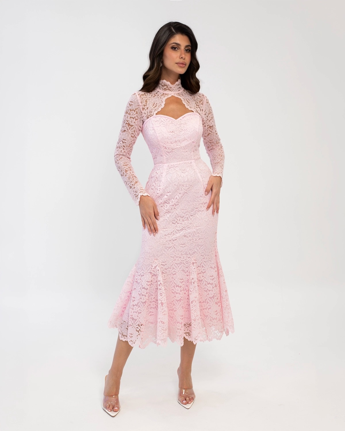 Letouch Rosalie Lace Dress in pink for a Kuwaiti wedding engagement dinner