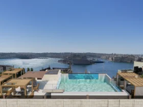 Iniala Solis rooftop infinity pool overlooking Valletta's Grand Harbour, Malta