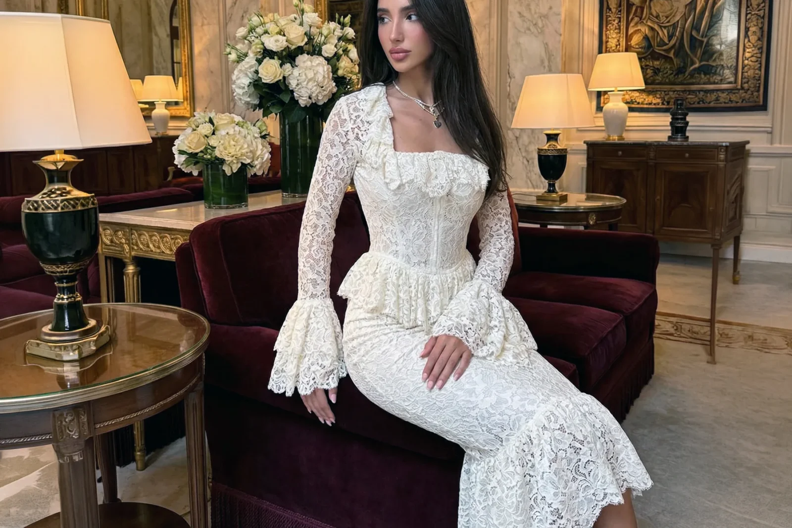 Letouch Éloise Lace Set, what to wear to a Kuwaiti wedding
