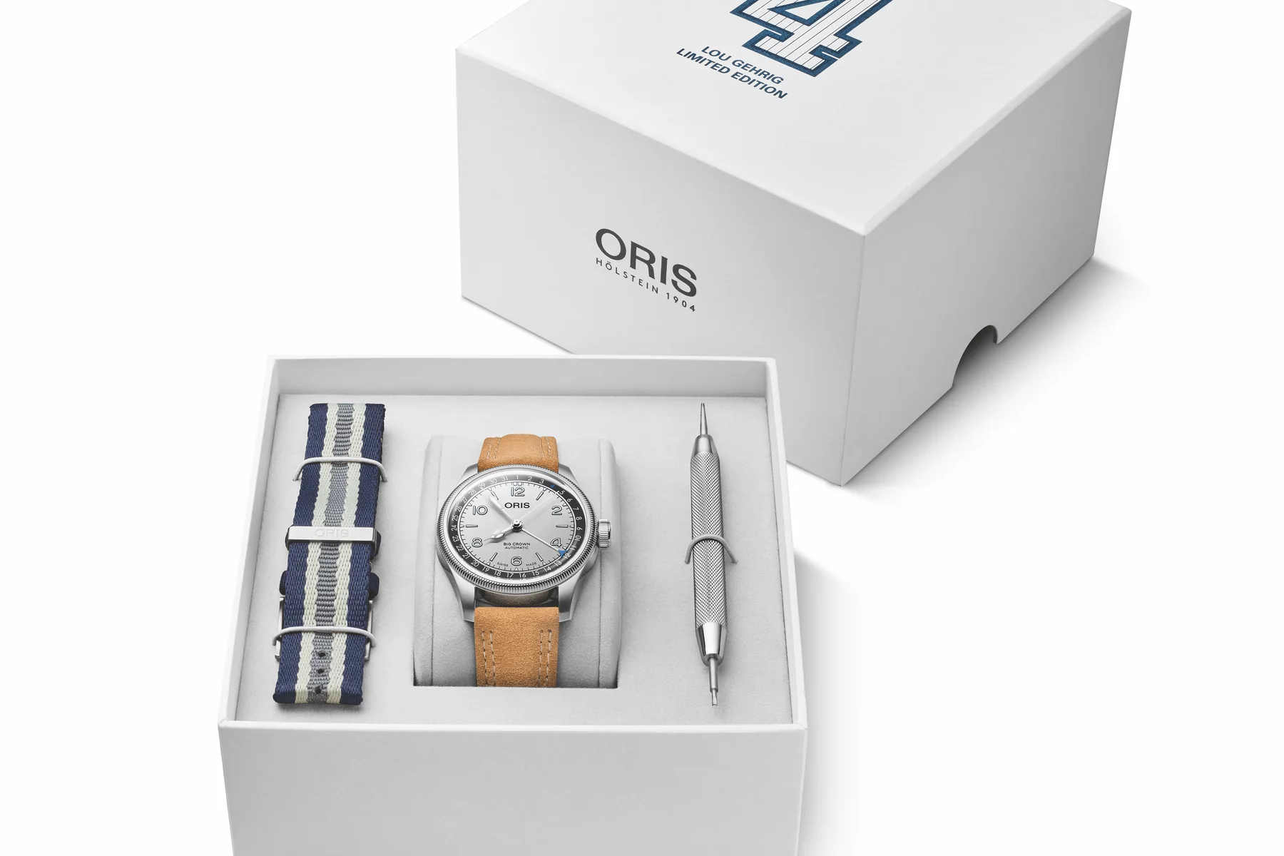 The Oris Lou Gehrig Limited Edition presentation box with an additional NATO strap and a stamped baseball card