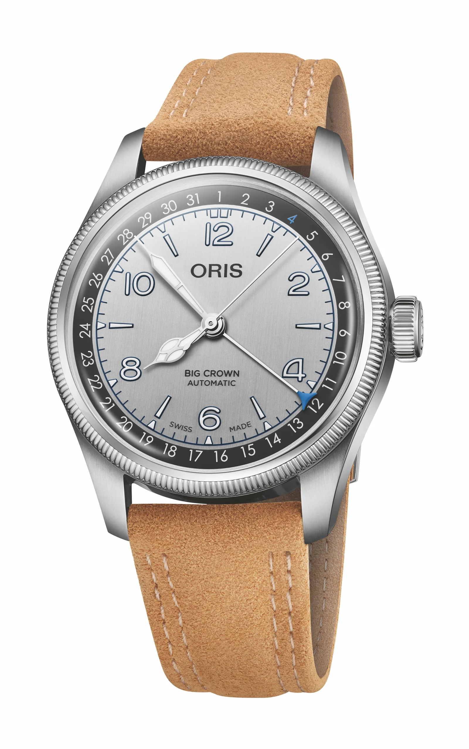 The Oris Lou Gehrig Limited Edition worn on the wrist on its tan leather strap