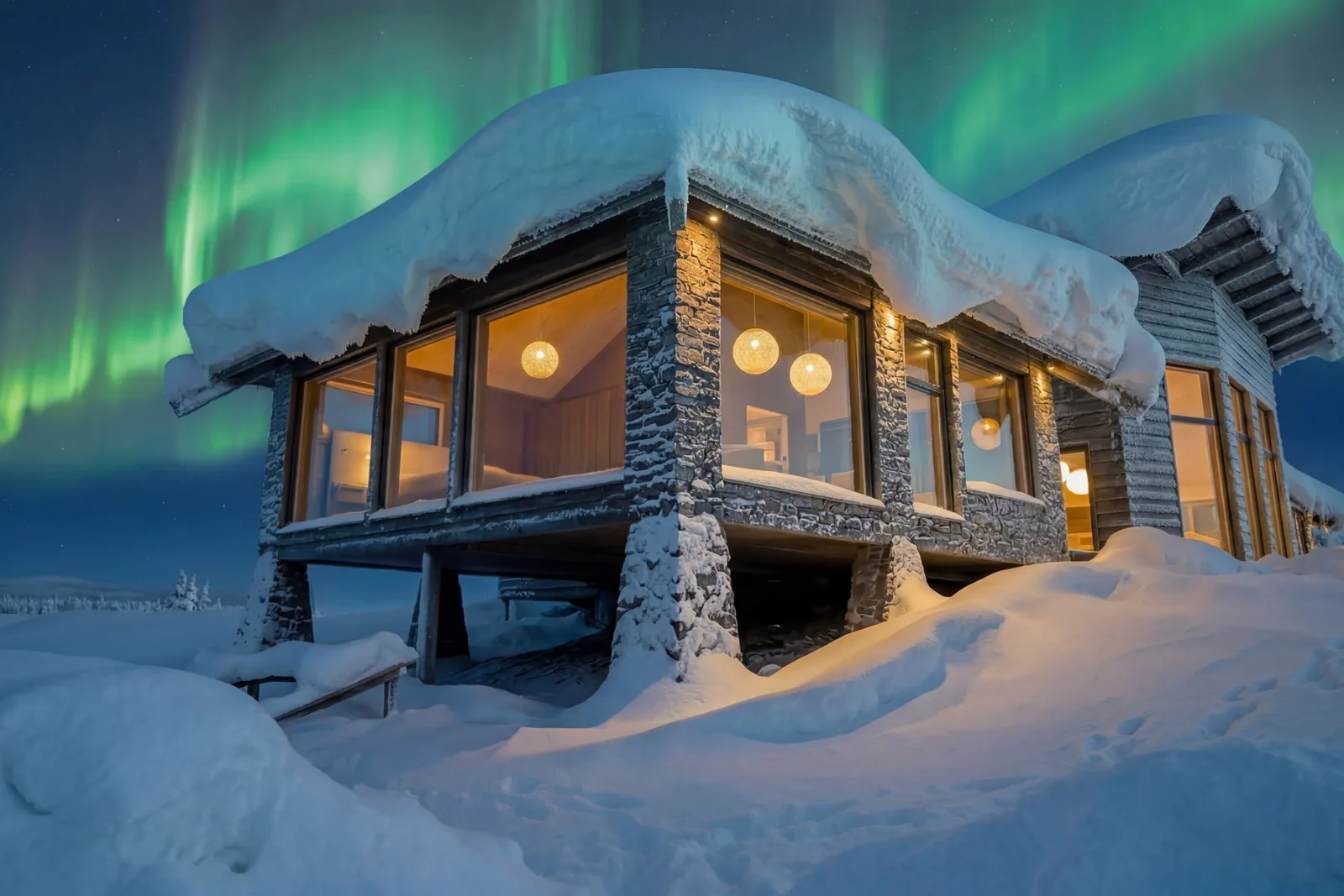 The aurora borealis above Octola III in Finnish Lapland