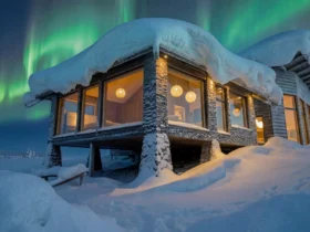 The aurora borealis above Octola III in Finnish Lapland