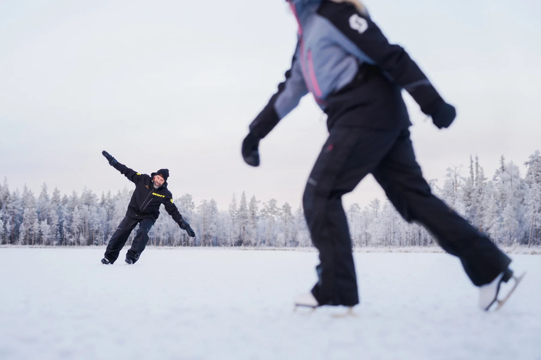 Ice skating in the Arctic winter near Octola III in Finnish Lapland