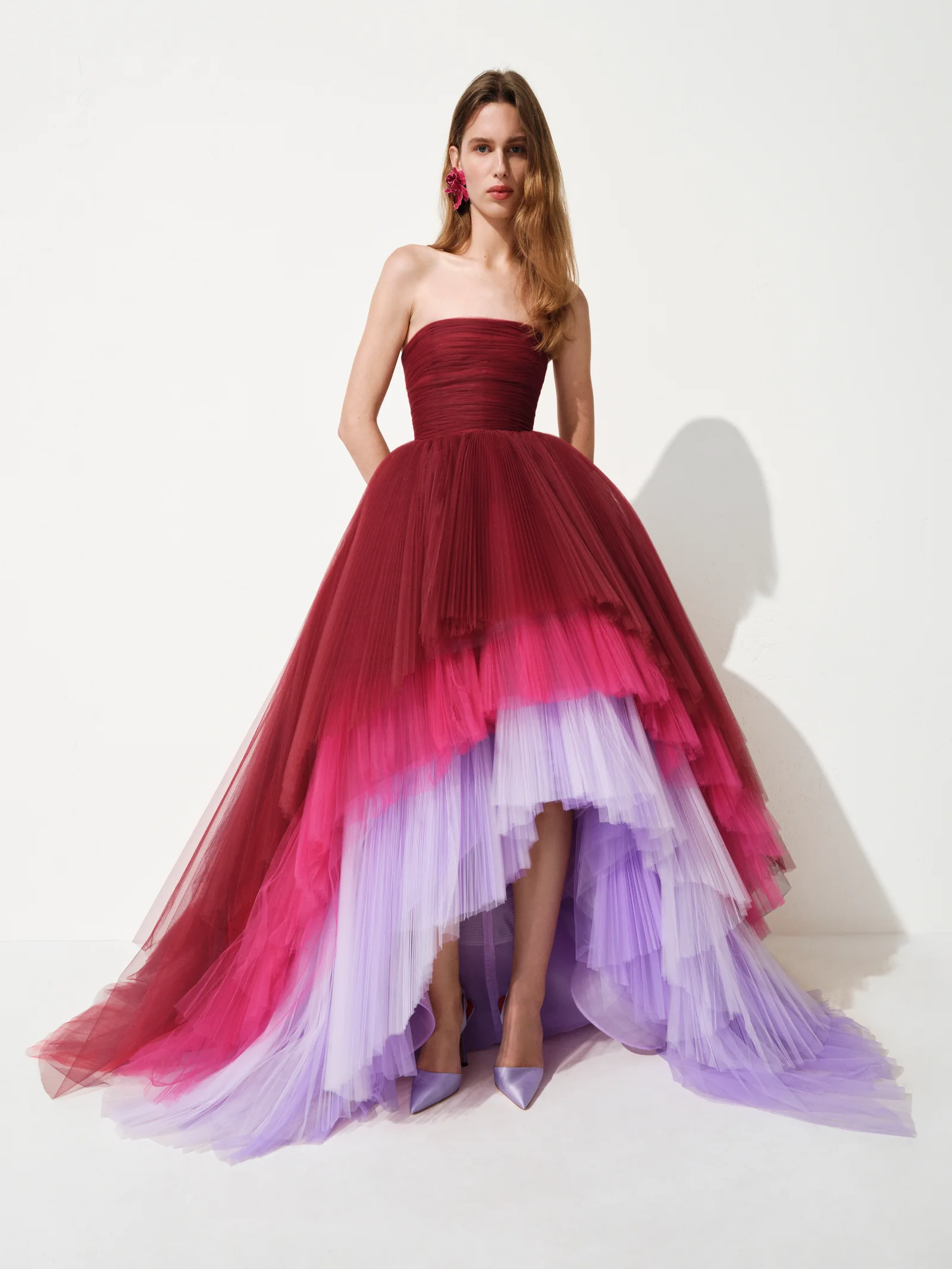 Carolina Herrera Resort 2027 strapless ballgown in a claret to lilac gradient