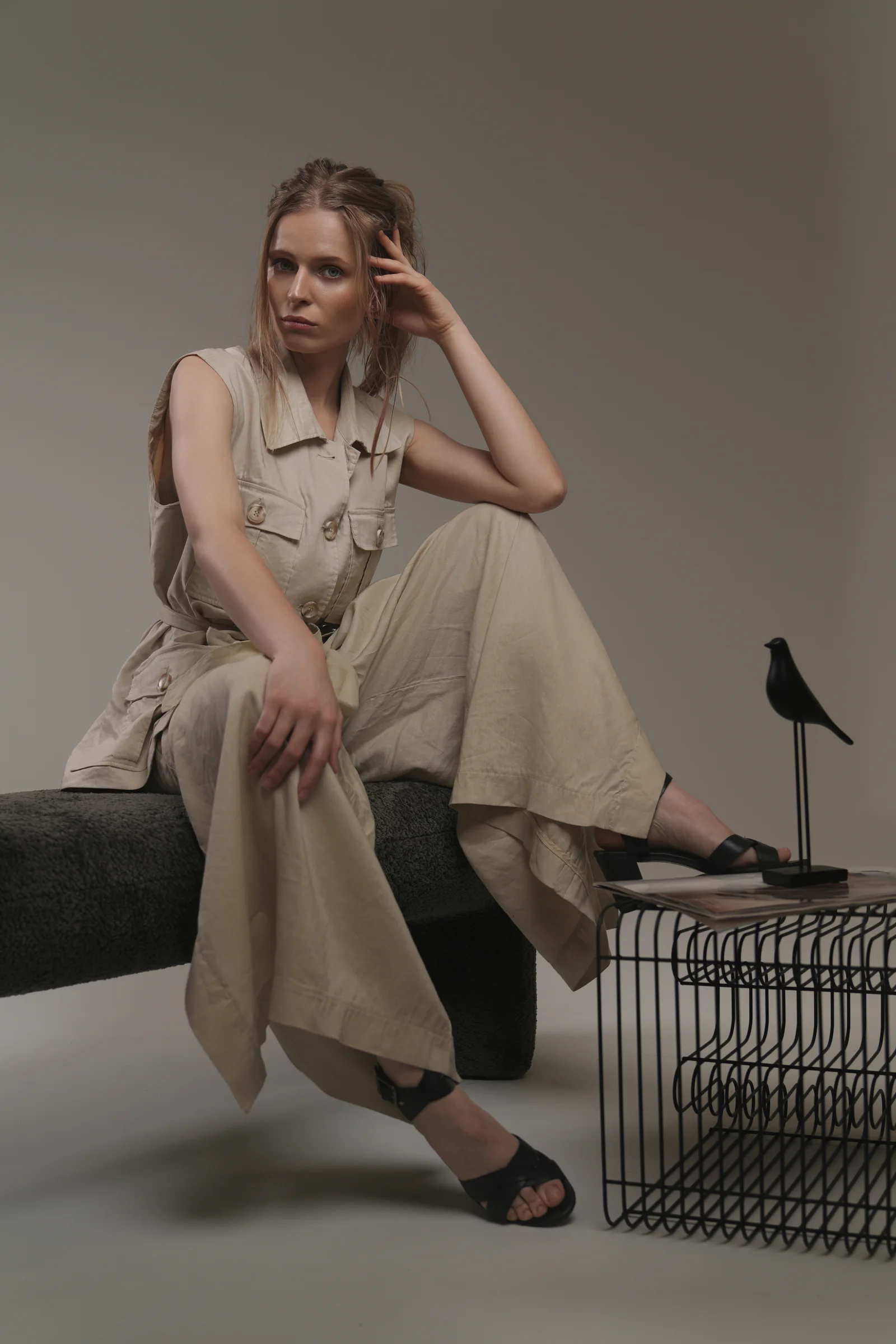 A full-length fashion editorial frame shot at Studio Letouch