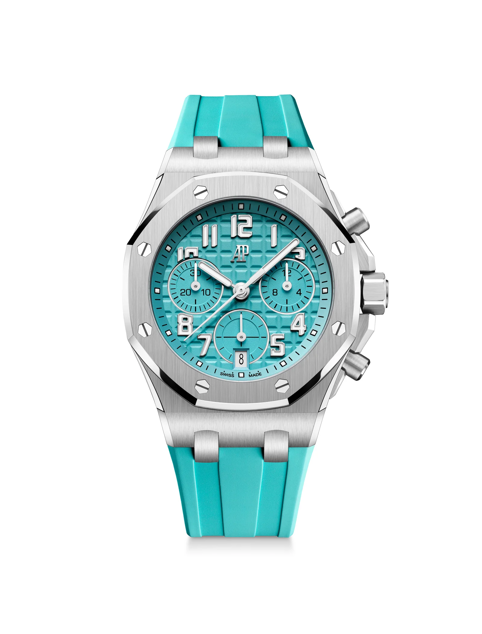 The 37mm titanium Royal Oak Offshore Chronograph with a turquoise dial and strap