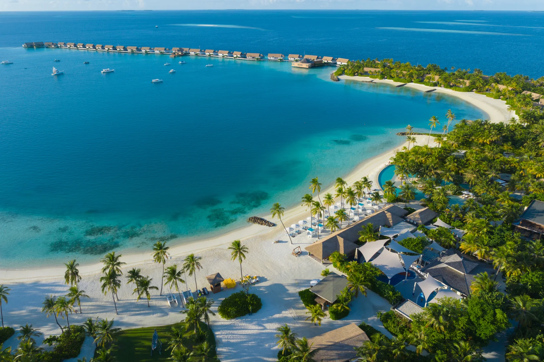 Aerial drone view of Waldorf Astoria Maldives Ithaafushi