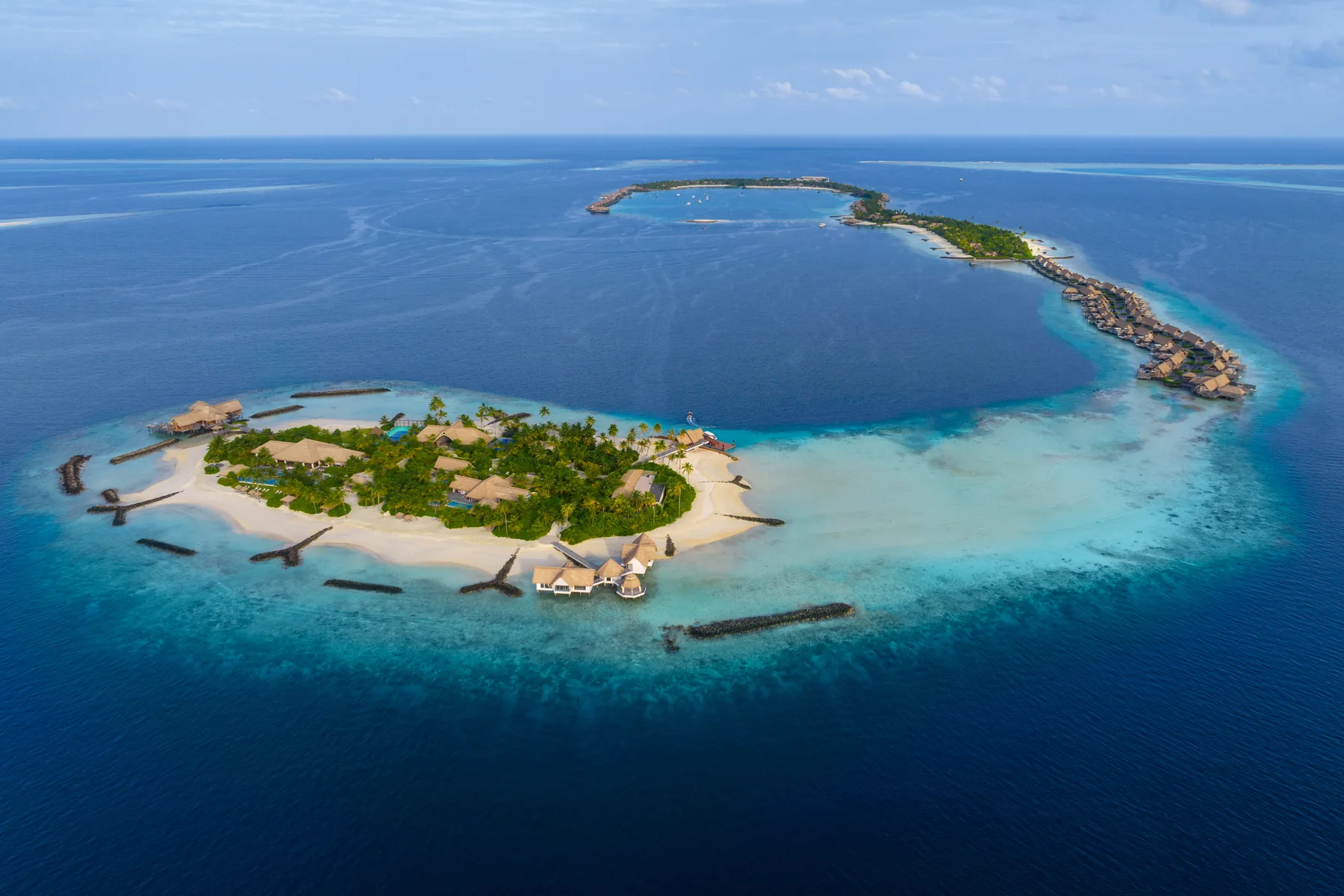 Aerial view of Waldorf Astoria Maldives Ithaafushi and its private island