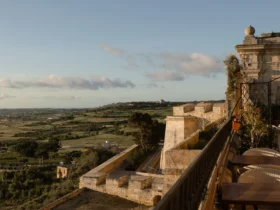 The Xara Palace on the medieval bastions of Mdina at dusk