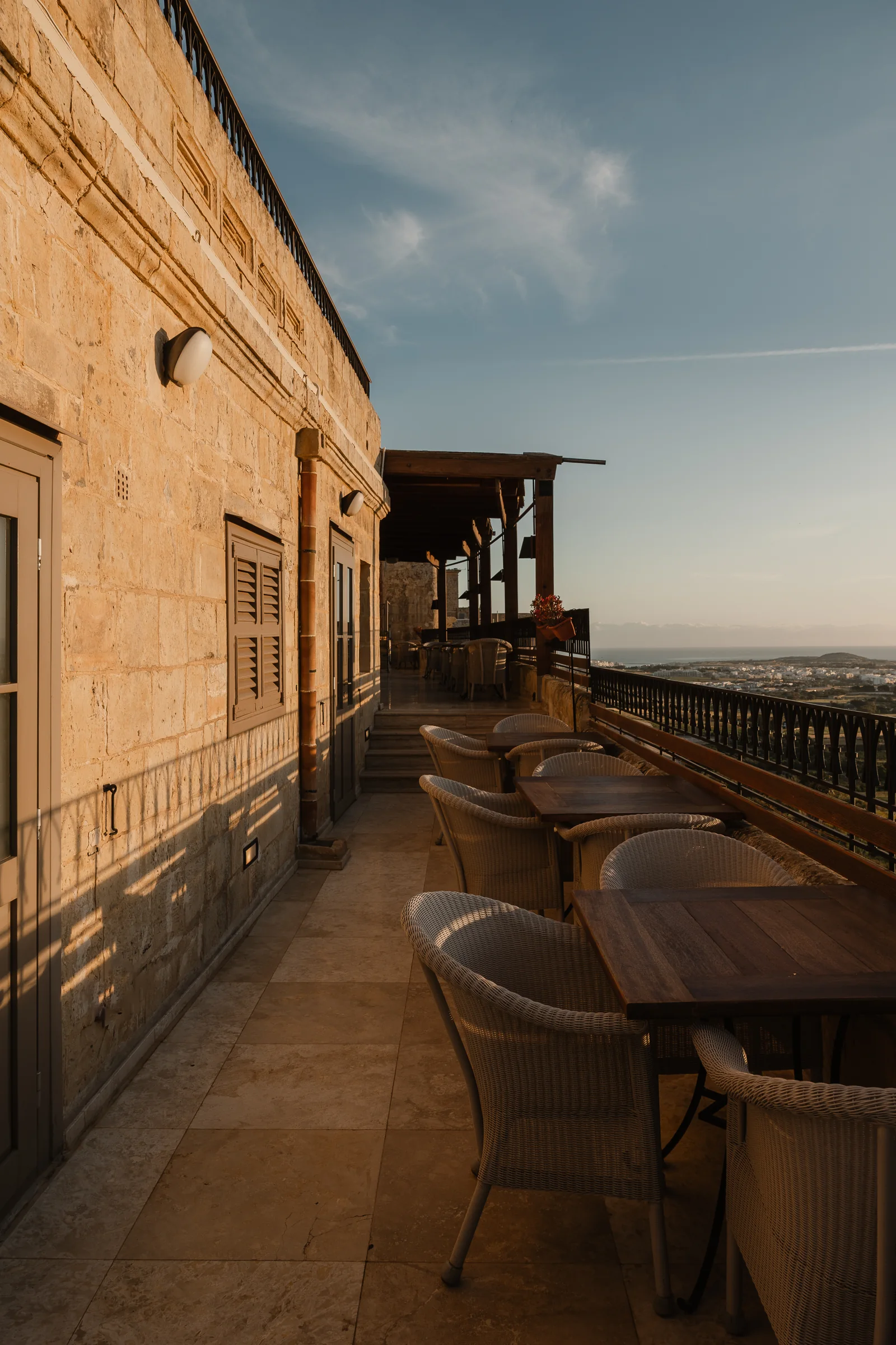 A terrace along the ancient bastions of Mdina at The Xara Palace