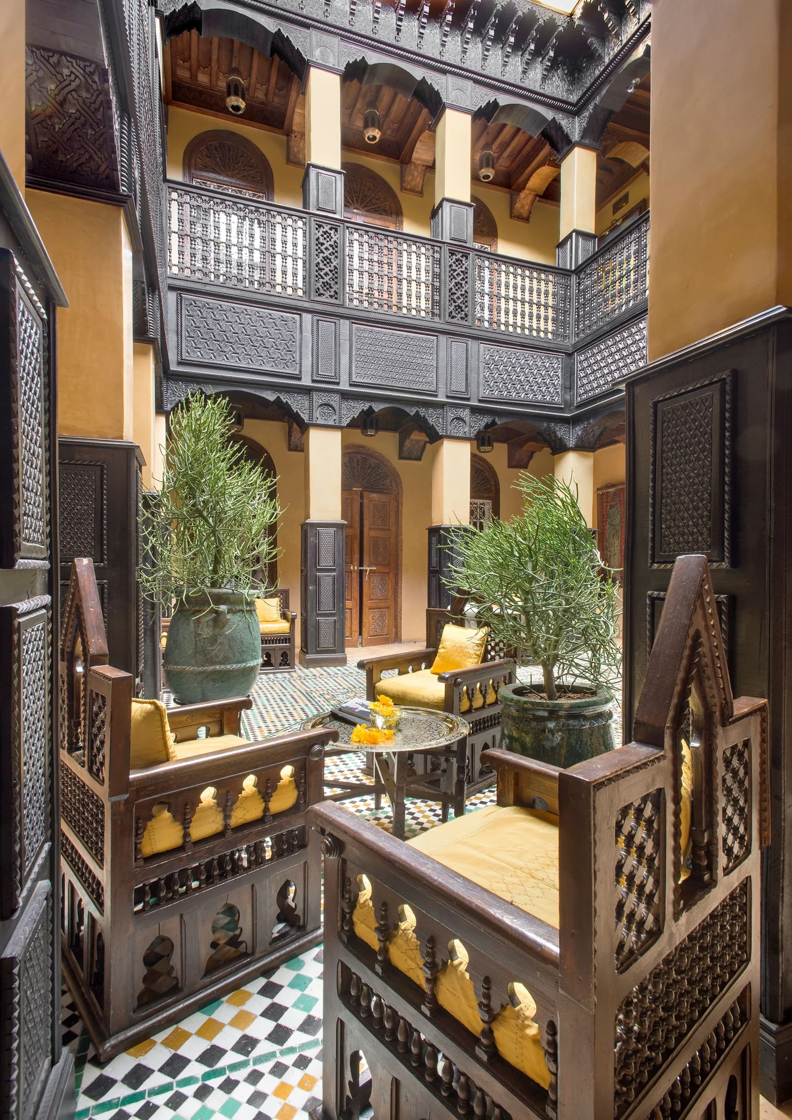 The layered riad courtyard at La Sultana Marrakech