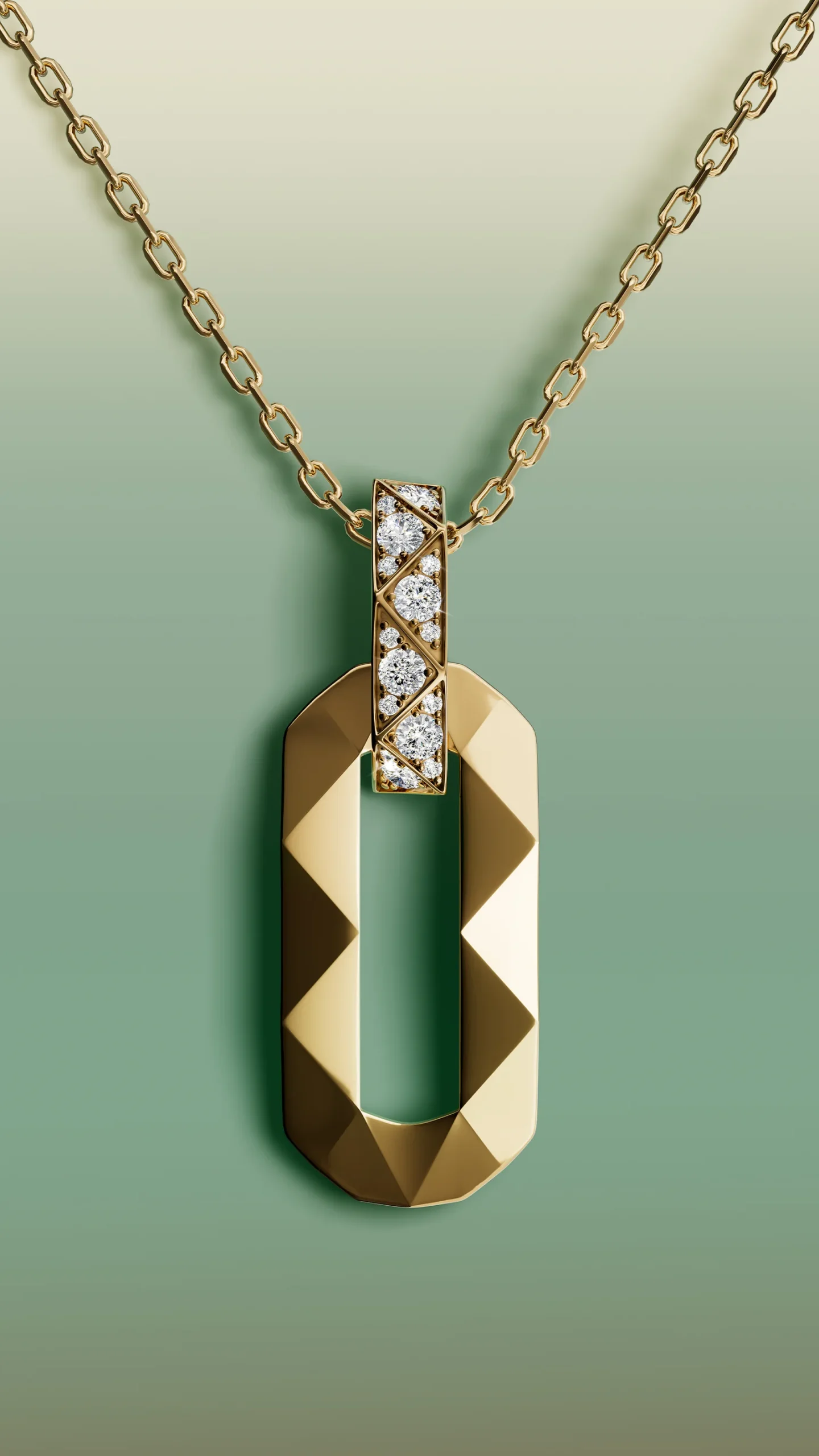 A Laurence Graff Signature faceted yellow gold pendant with a pavé diamond bail on a gold chain