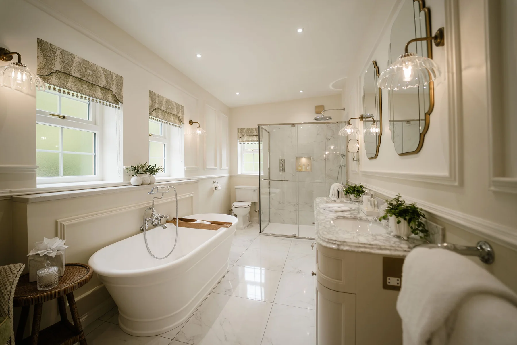 The bathroom of the Garden Cottage Suite at The Nest, Glenapp Castle
