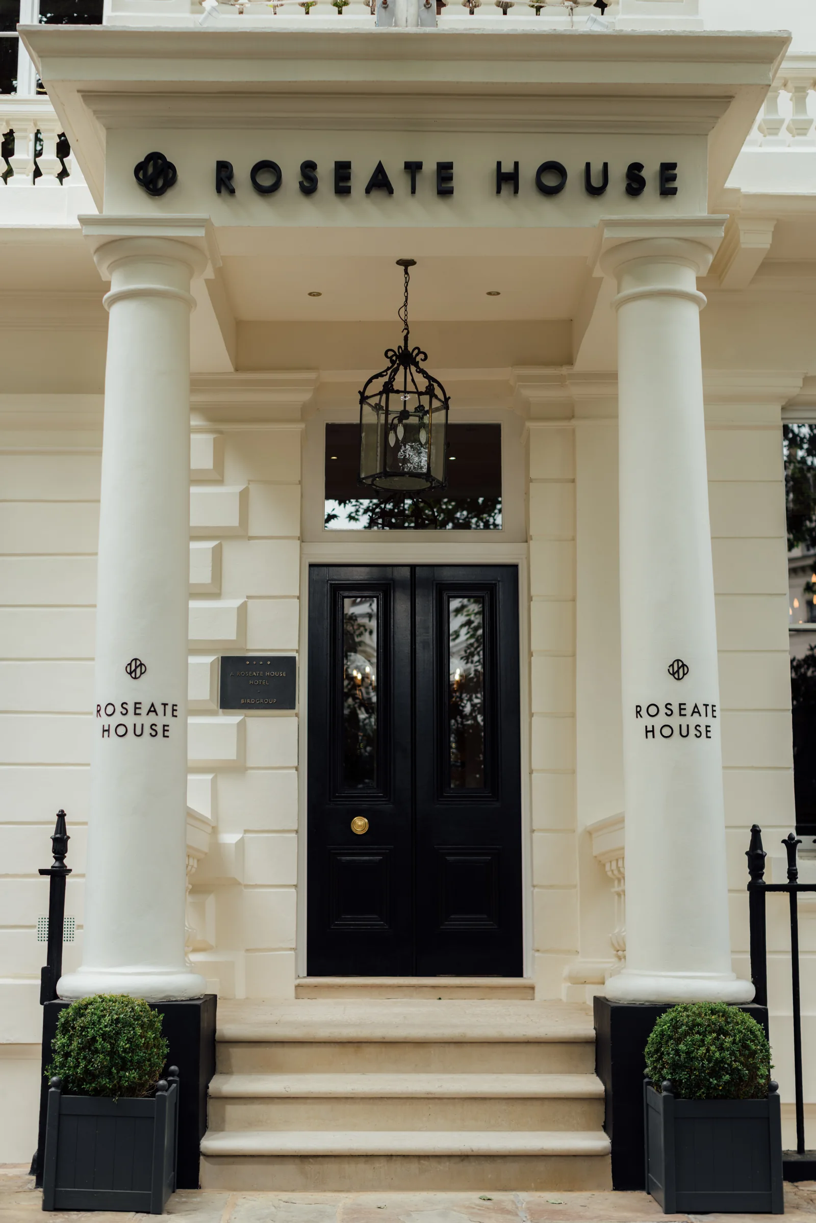 The front door and portico at Roseate House London