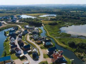 Aerial view of the Silverlake lakeside estate in Dorset
