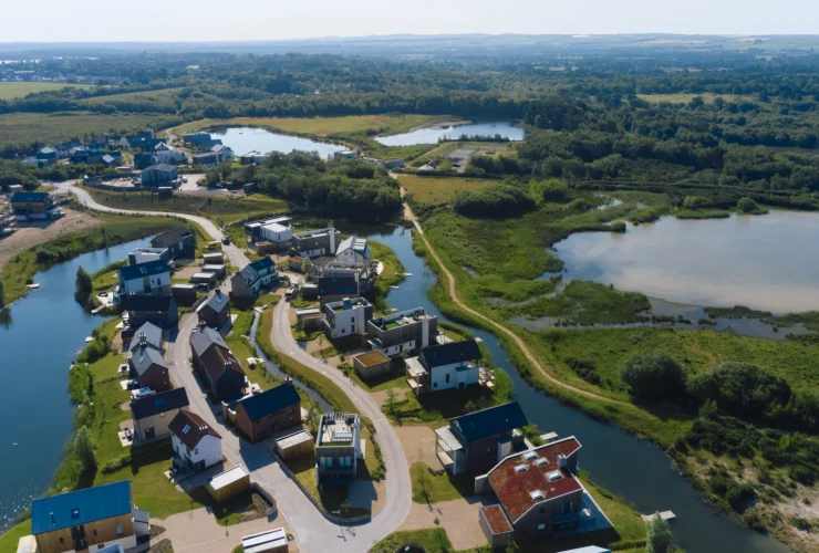 Aerial view of the Silverlake lakeside estate in Dorset