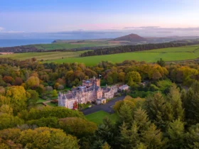 Aerial view of Glenapp Castle on the Ayrshire coast, Scotland