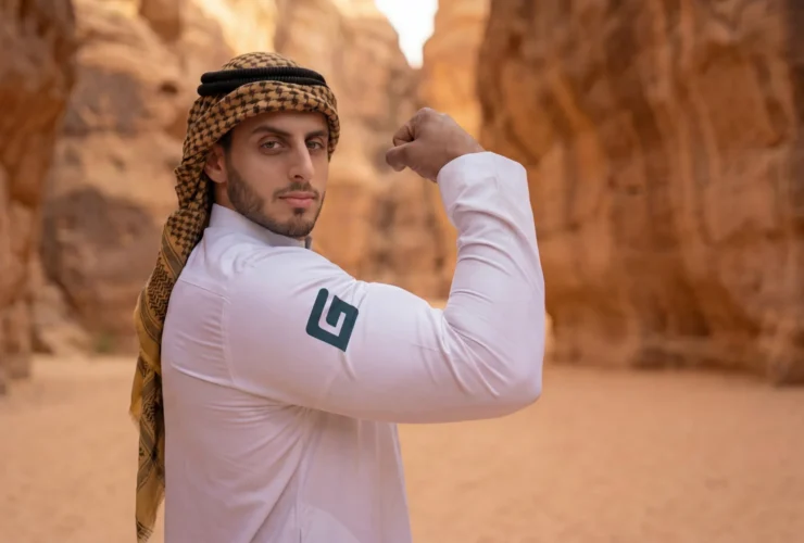 Man wearing the GymNation Muscle Thobe with the GymNation logo on the sleeve
