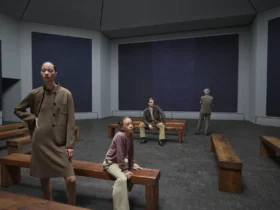 Loro Piana Fall Winter 2026-2027 campaign, an intergenerational cast in a gallery at the Menil Collection, Houston, by Mario Sorrenti