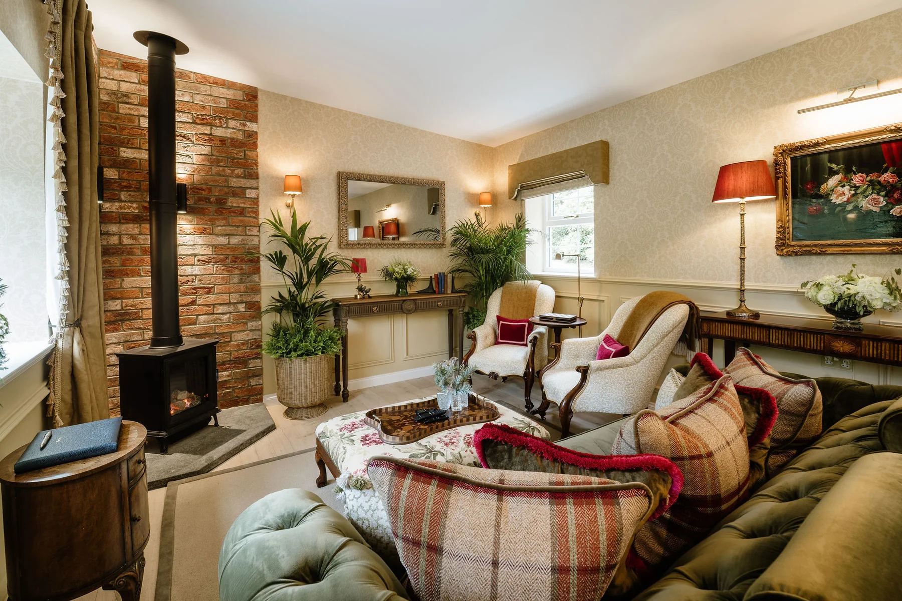 The lounge of the Garden Cottage Suite at The Nest, Glenapp Castle
