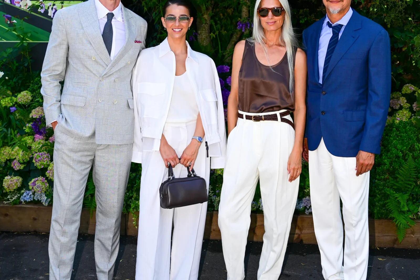 Marisa Abela, Jamie Bogyo, Sarah Harris and Alfe Hollingsworth in Brunello Cucinelli at Wimbledon 2026