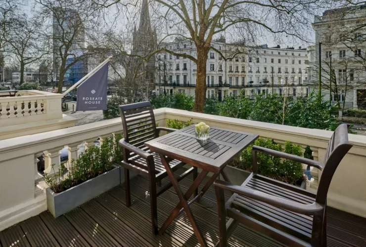 The balcony at Roseate House London overlooking Westbourne Terrace, Paddington
