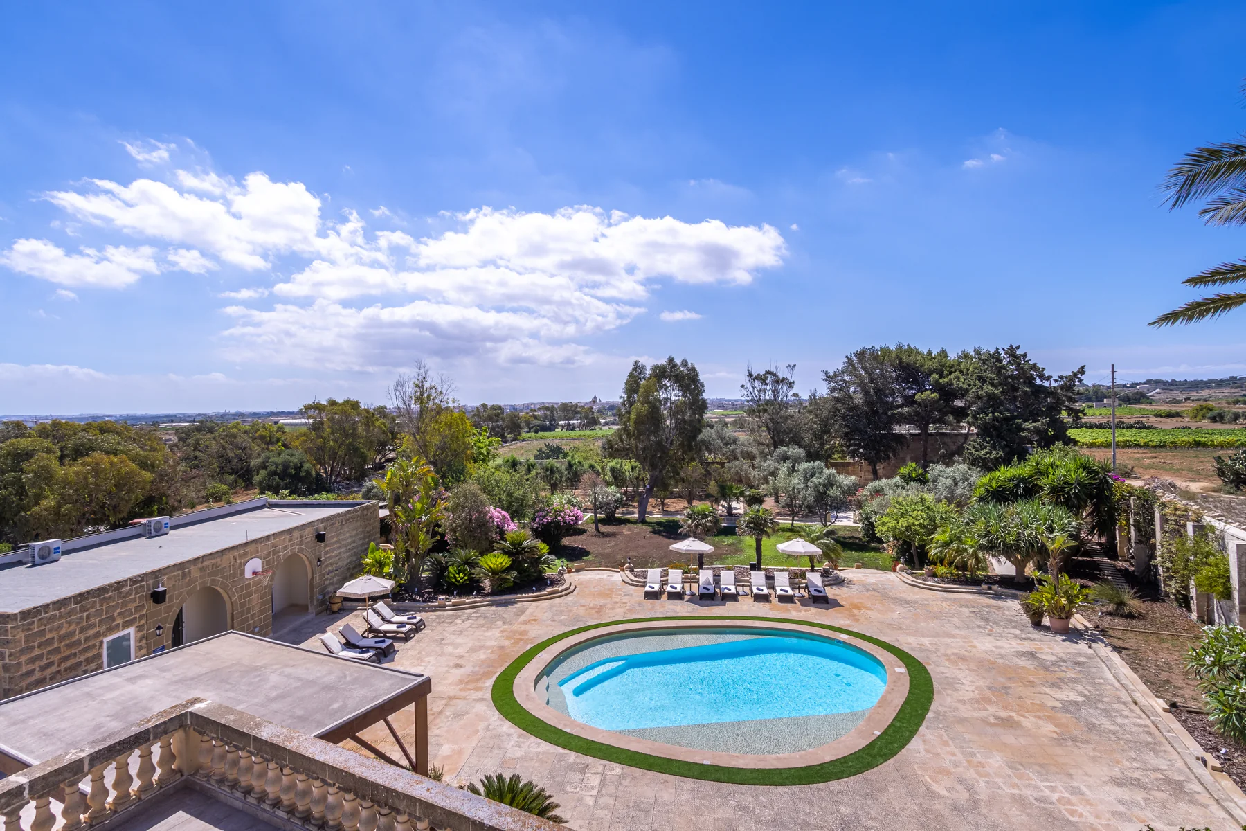 The terrace view towards Mdina from Room 3 at Villa Barumbara Tal-Laring