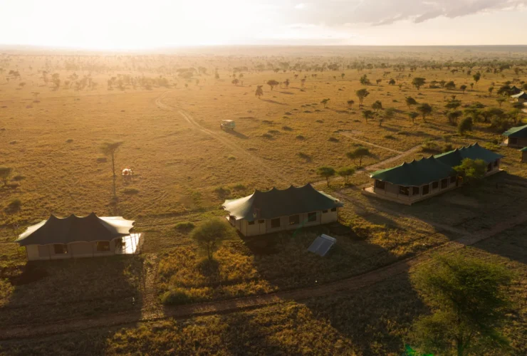 Aerial view of Wild Wakati Camp in the Serengeti, Tanzania