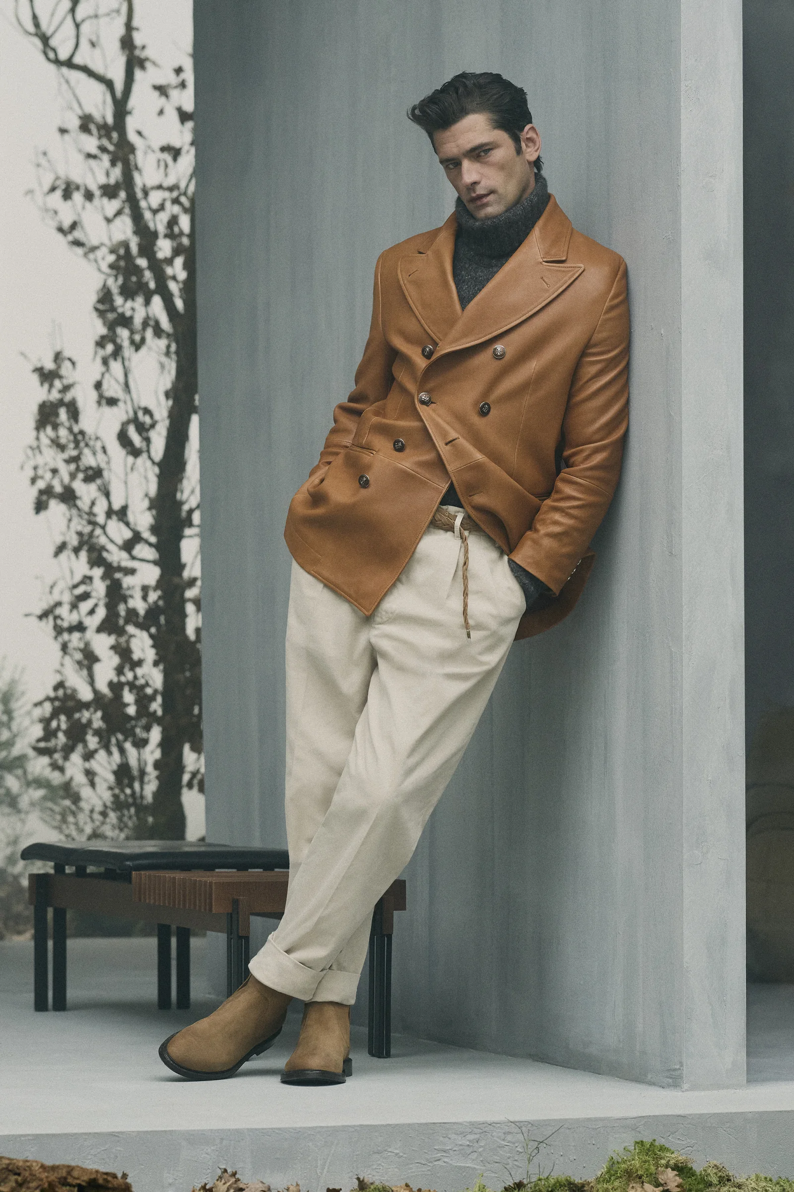 A Brunello Cucinelli camel double-breasted coat, Fall Winter 2026