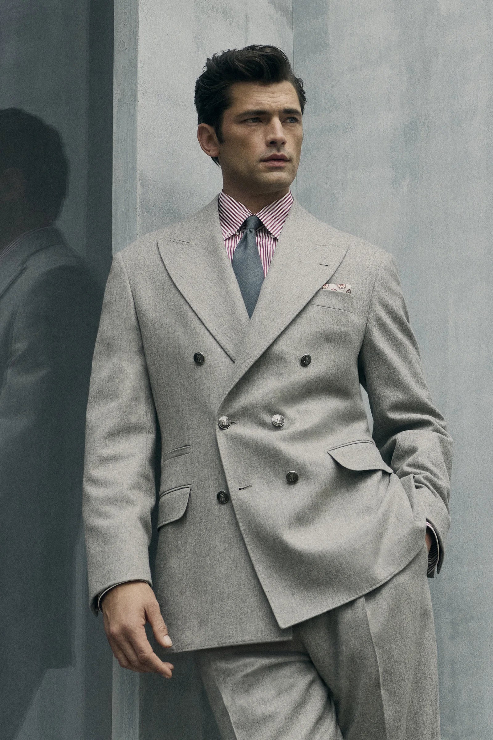 A Brunello Cucinelli grey double-breasted suit, Fall Winter 2026