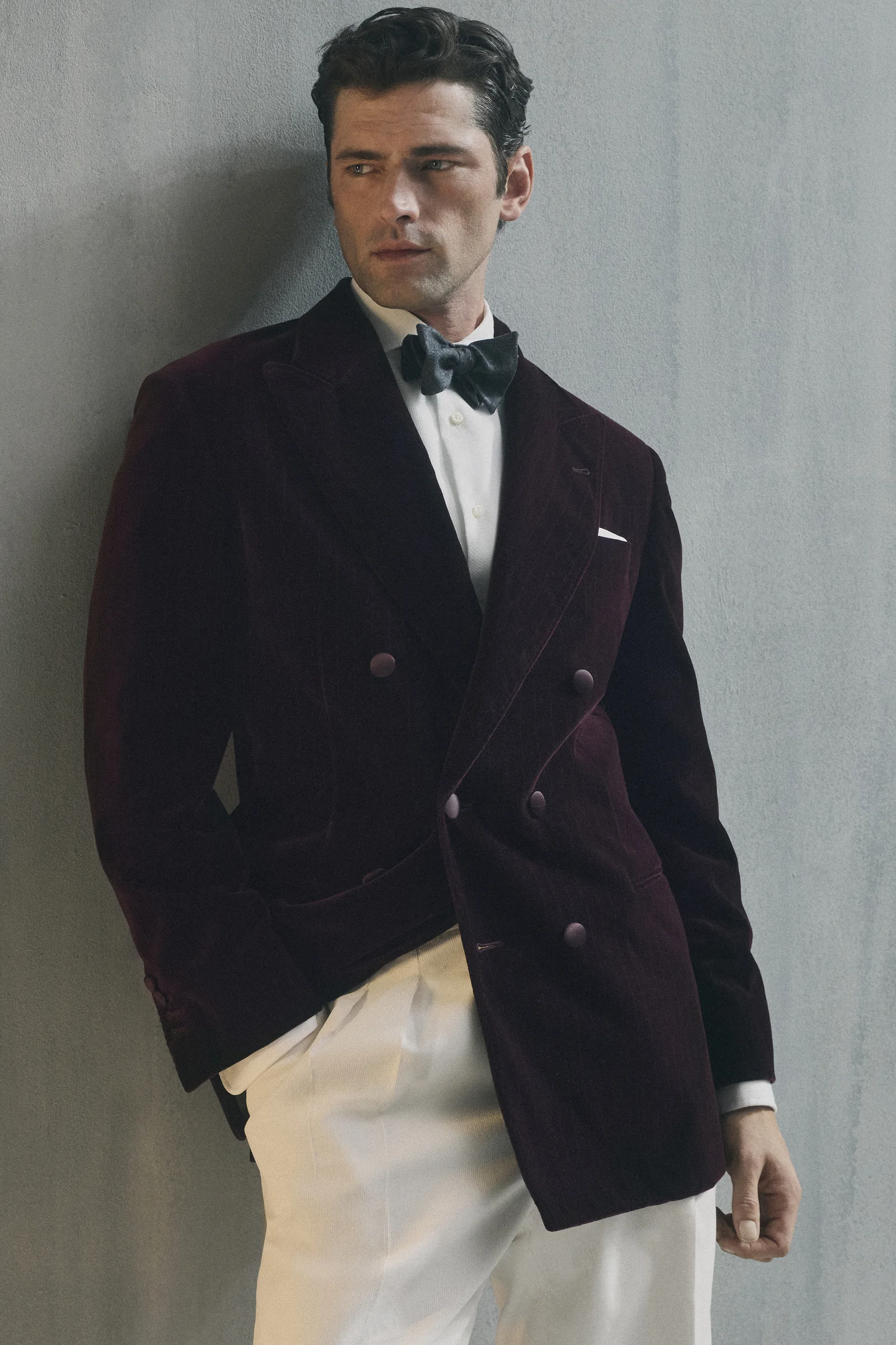 A Brunello Cucinelli burgundy velvet dinner jacket for evening, Fall Winter 2026