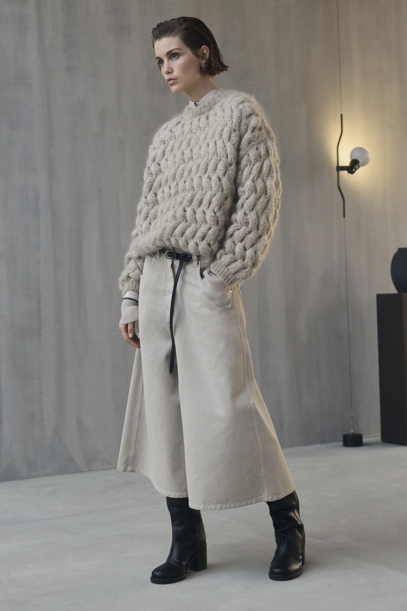 The Brunello Cucinelli auteur cable knit with cropped trousers, Fall Winter 2026