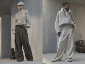 A model in Brunello Cucinelli herringbone tailoring, Pages from Landscapes Fall Winter 2026 banner