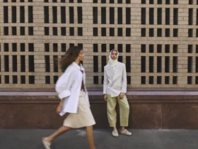 Two models walking in Birkenstock Animal Pack sandals, Natural Interaction campaign