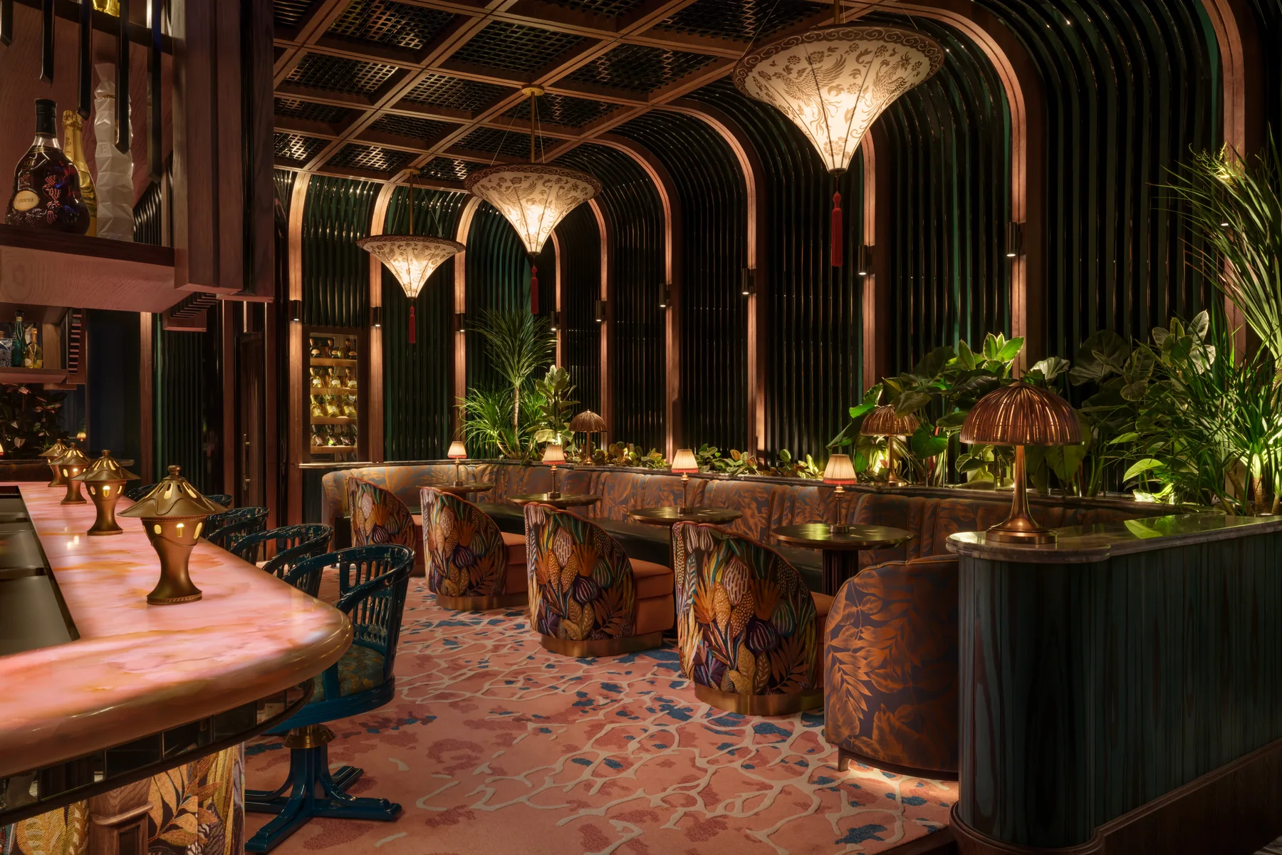 The TATTU Sky Lounge interior on Level 81 with arched ceiling and greenery