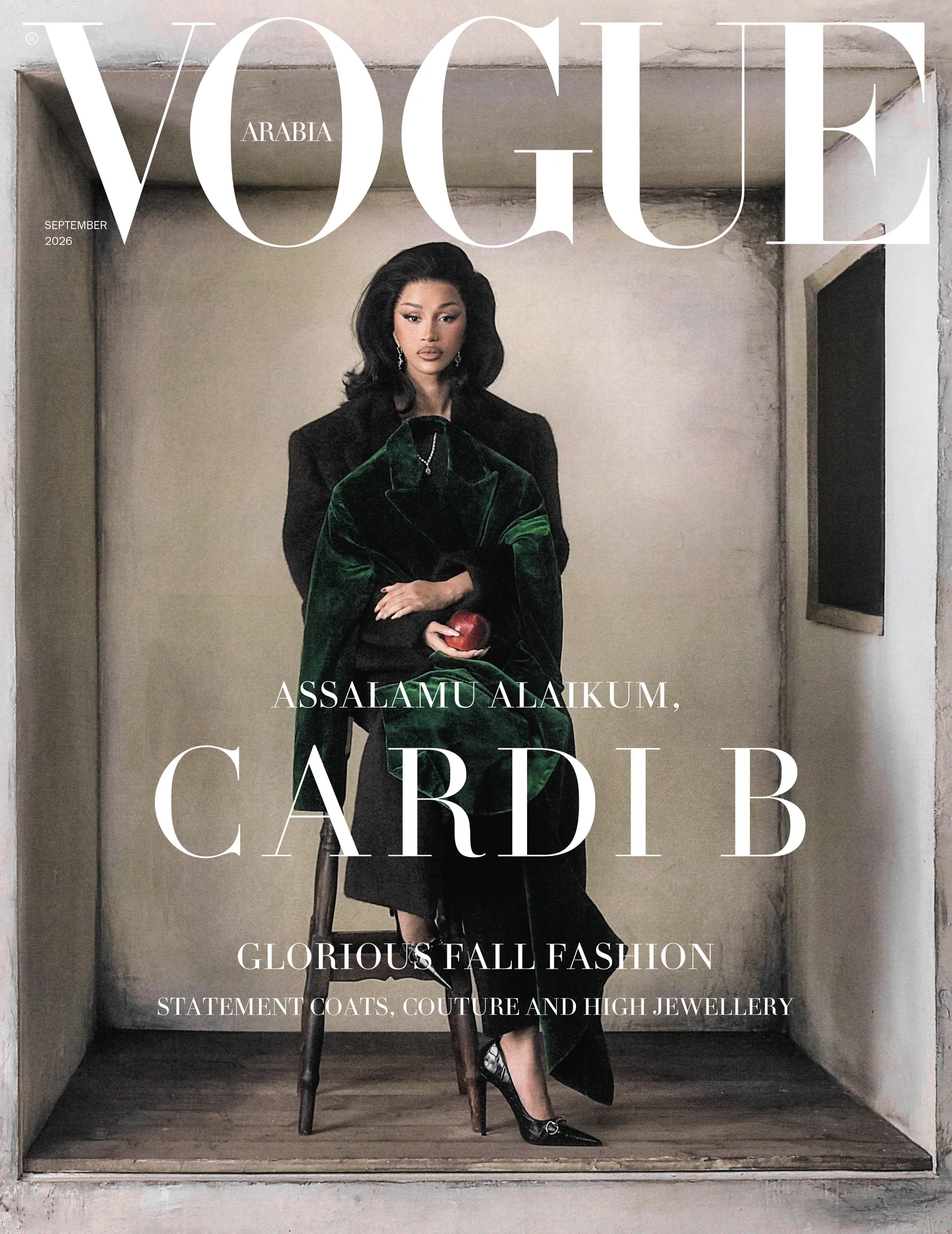 Cardi B in green on the Vogue Arabia September 2026 digital cover
