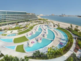The pool and beach at W Dubai The Palm on Palm Jumeirah