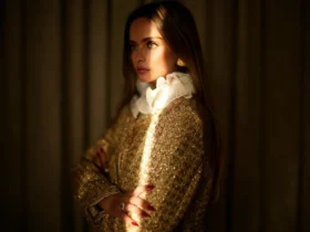 Shahad Albandar, founder of Maison Chahad, in a gold embellished look