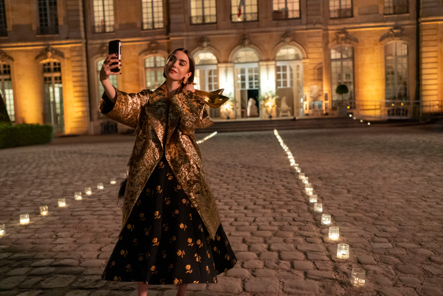 Lily Collins in Carolina Herrera by Wes Gordon, Emily in Paris Season 6 first look