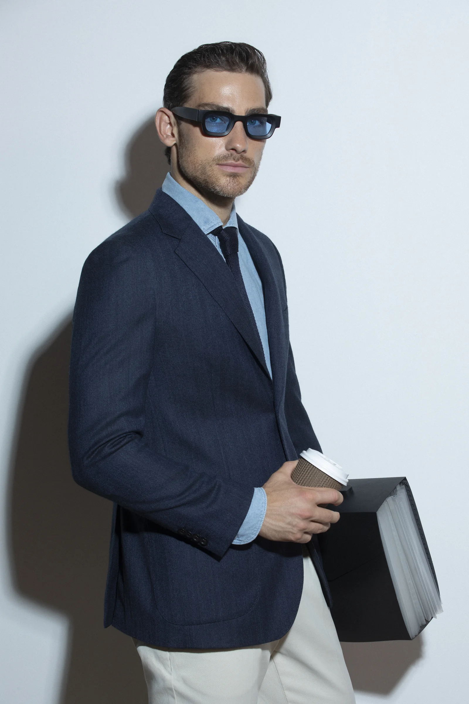 Sacoor Brothers Fall/Winter 2026/27 look in taupe and warm brown layers