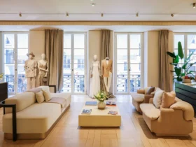 Brunello Cucinelli Rue Saint-Honore flagship, residential salon with sofas and daylight