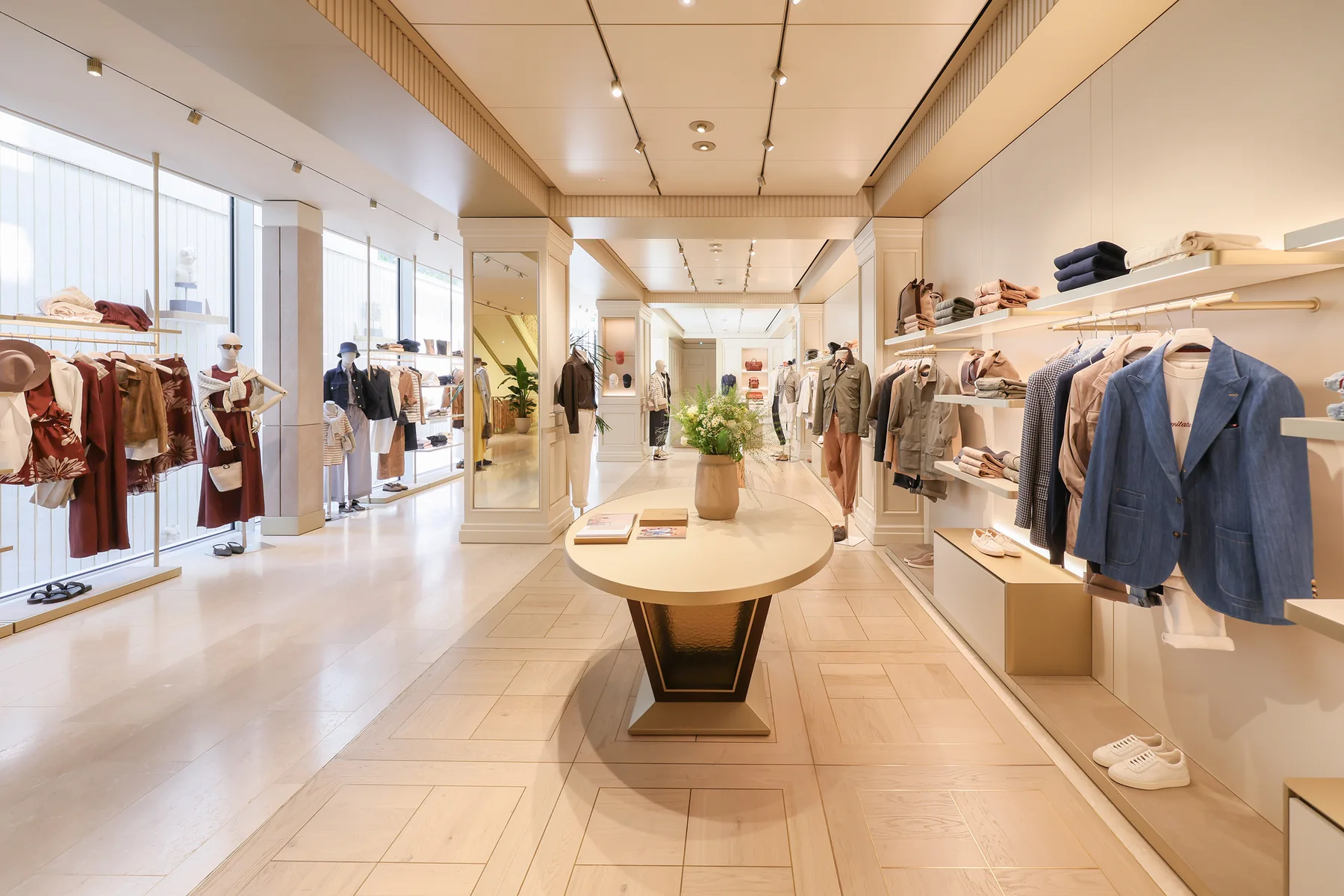 Brunello Cucinelli Saint-Honore, menswear floor with a central table