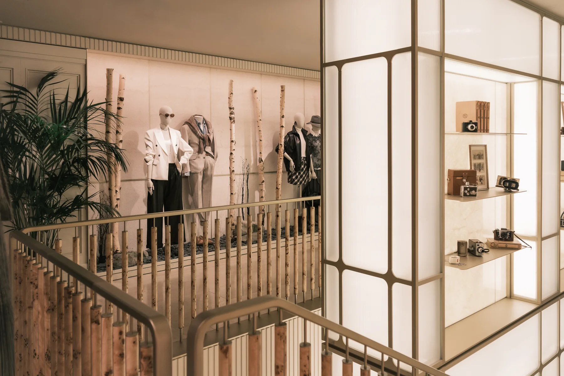 Brunello Cucinelli Saint-Honore, upper floor with staircase and vitrines