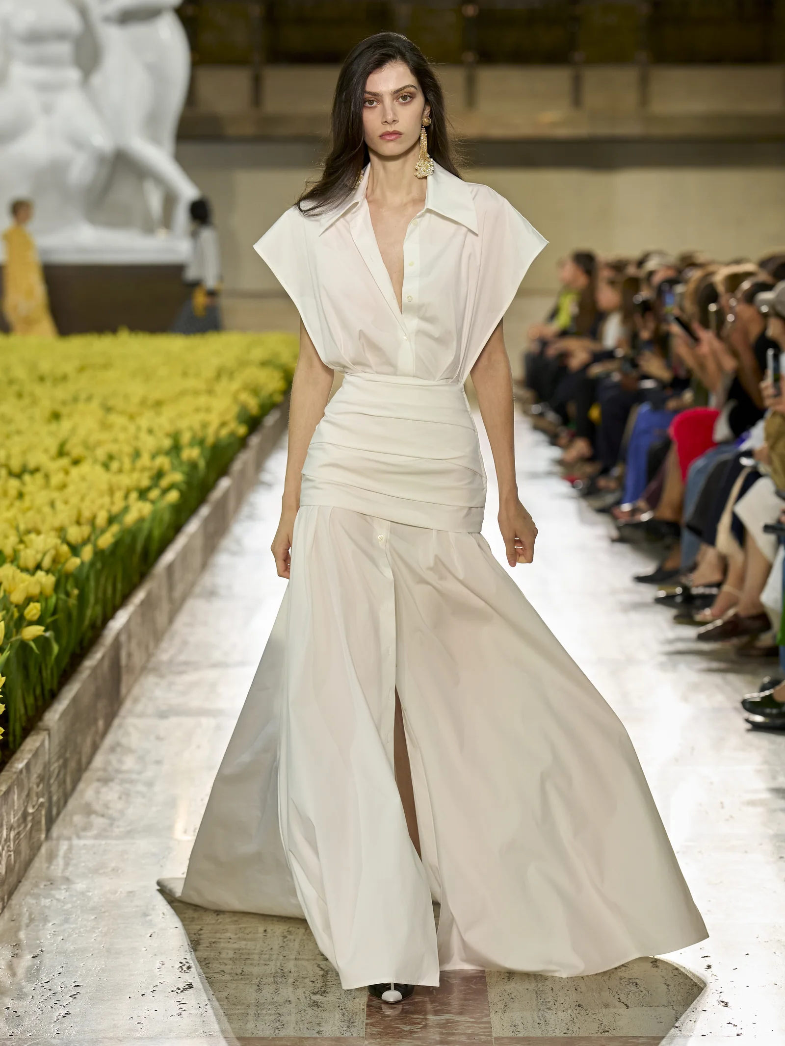 Carolina Herrera Spring 2027 draped white cotton shirt-gown