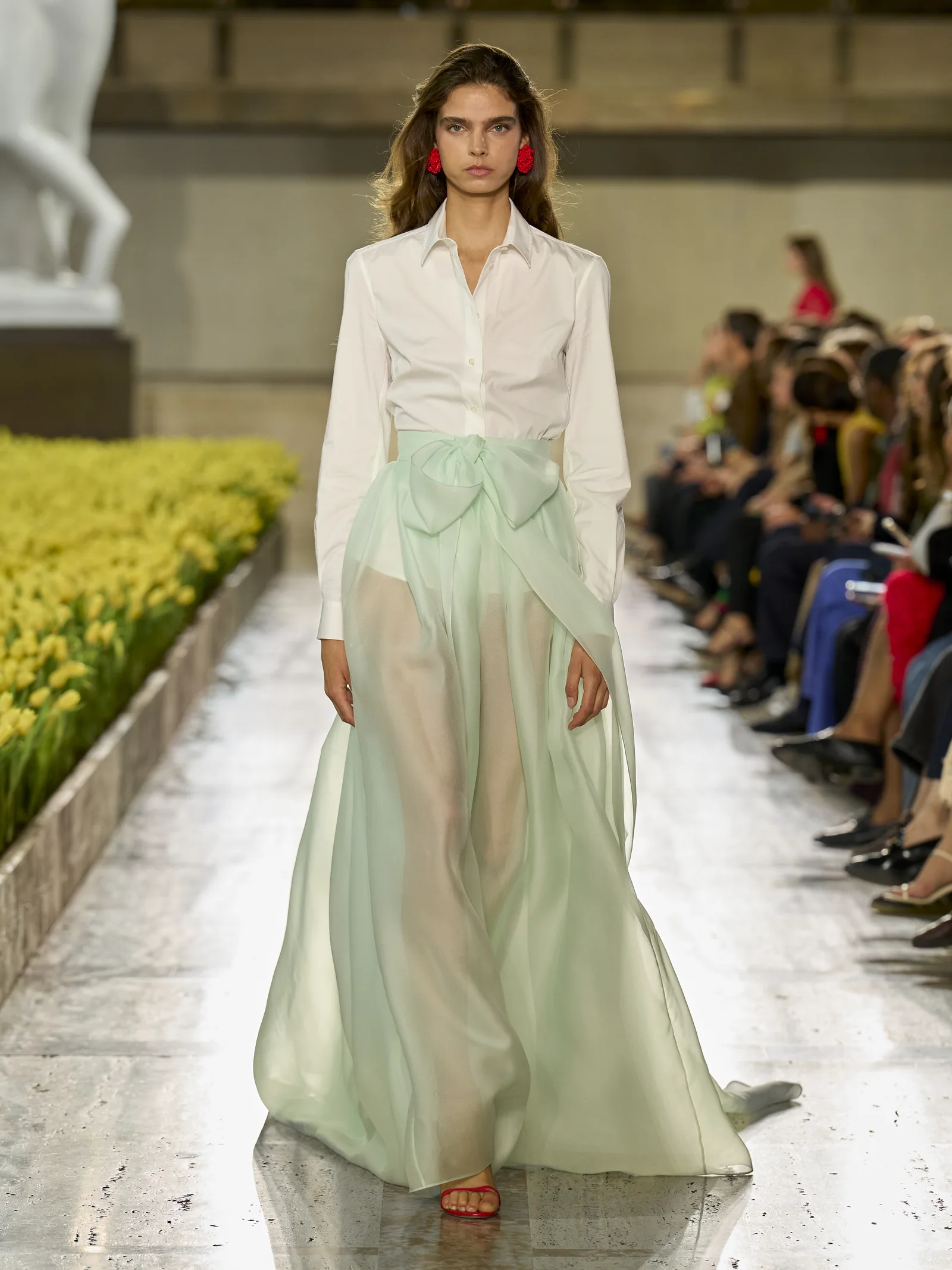 Carolina Herrera Spring 2027 white shirt with a cucumber organza ball skirt