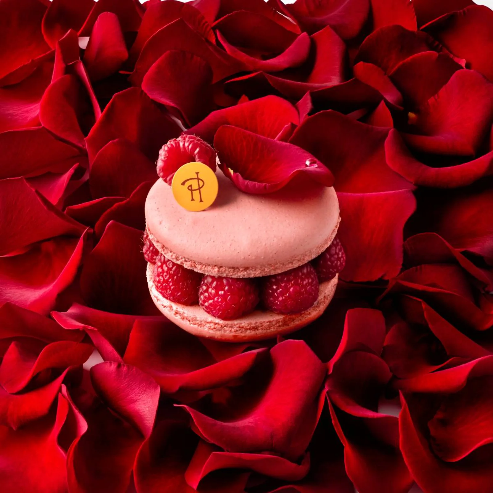 Pierre Herme Ispahan, rose, raspberry and lychee, on rose petals